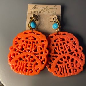Kenneth Jay Lane Carved Coral Pierced Earrings